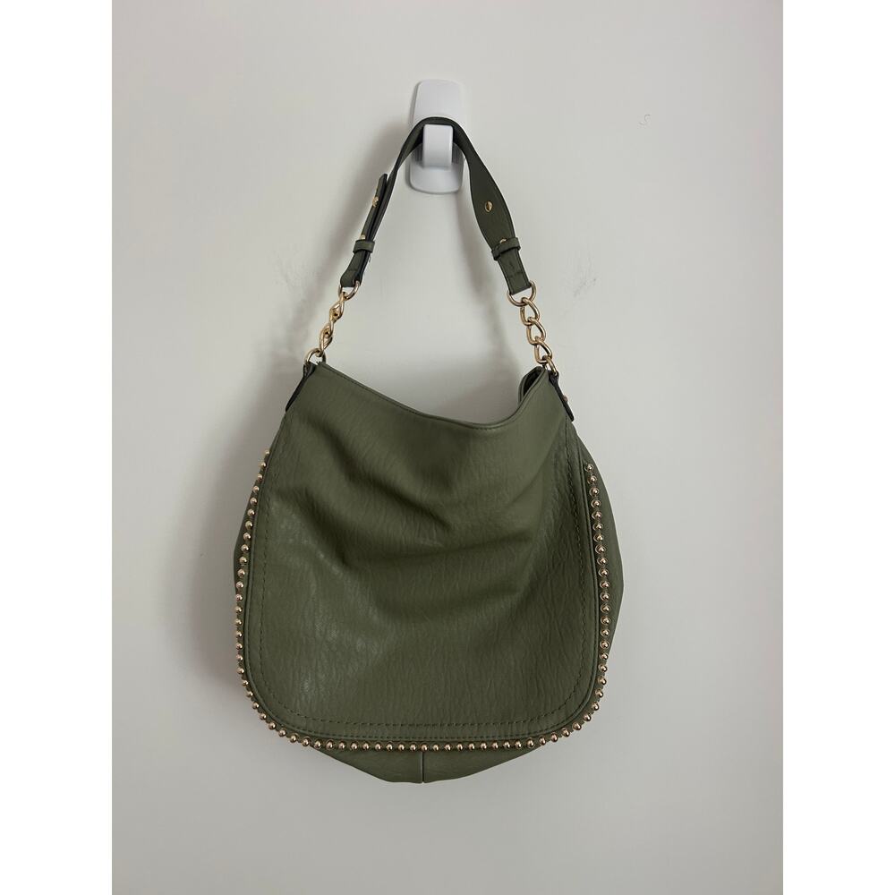 Jessica Simpson Camille Olive Studded Hobo Bag Gold Chain Detail - Picture 4 of 11